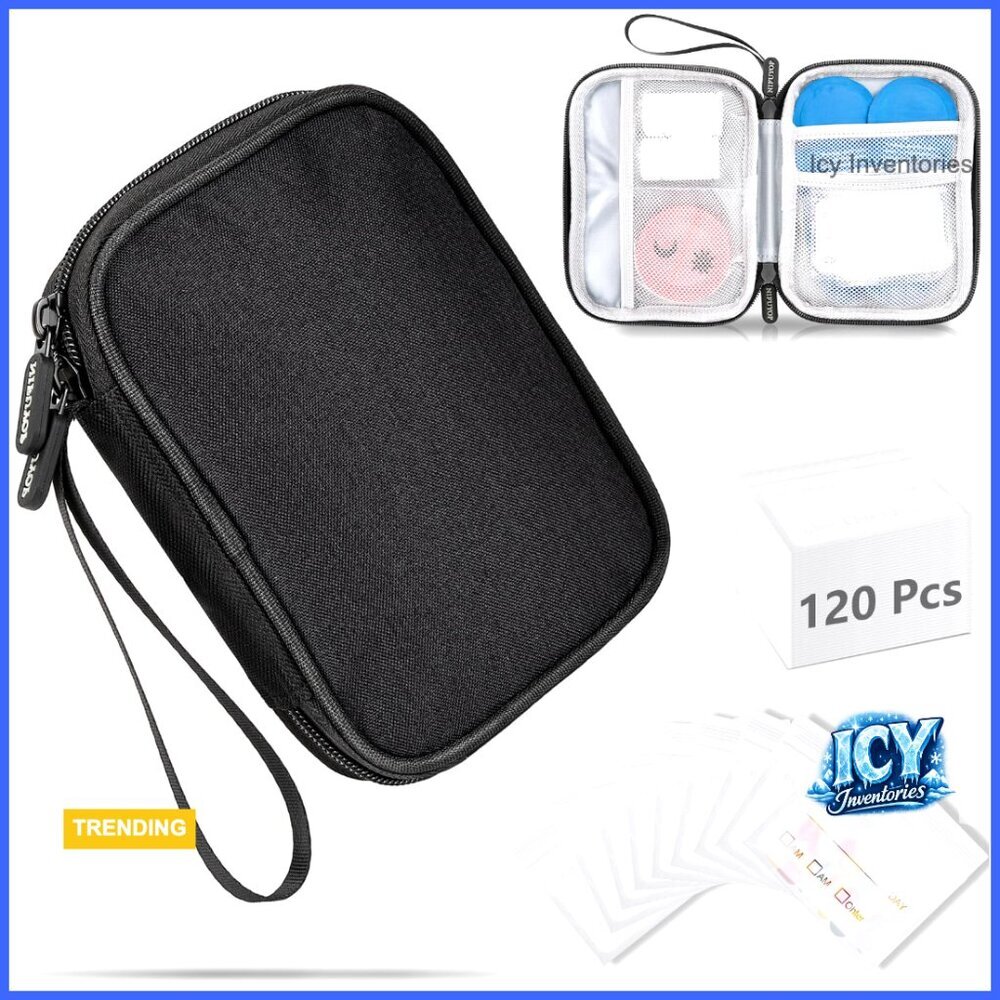 Small Travel Medicine Bag with 120 Pill Baggies, Polyester, Water-Resistant